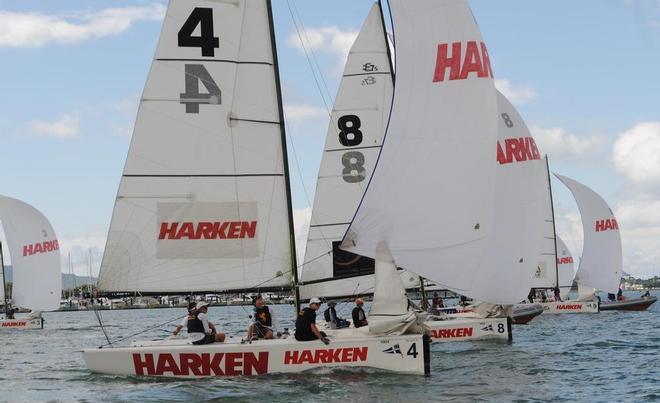 Close downwind action - Day 2, Harken Schools Championship, April 2, 2016 © RNZYS Media